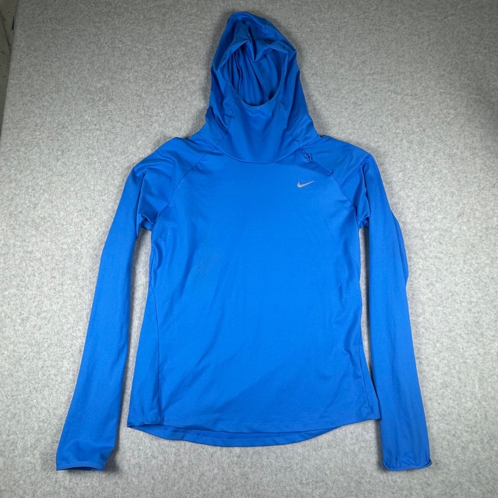 Nike Running Dri-FIT Blue Balaclava Hoodie Womens Medium Long Sleeve Mask Top